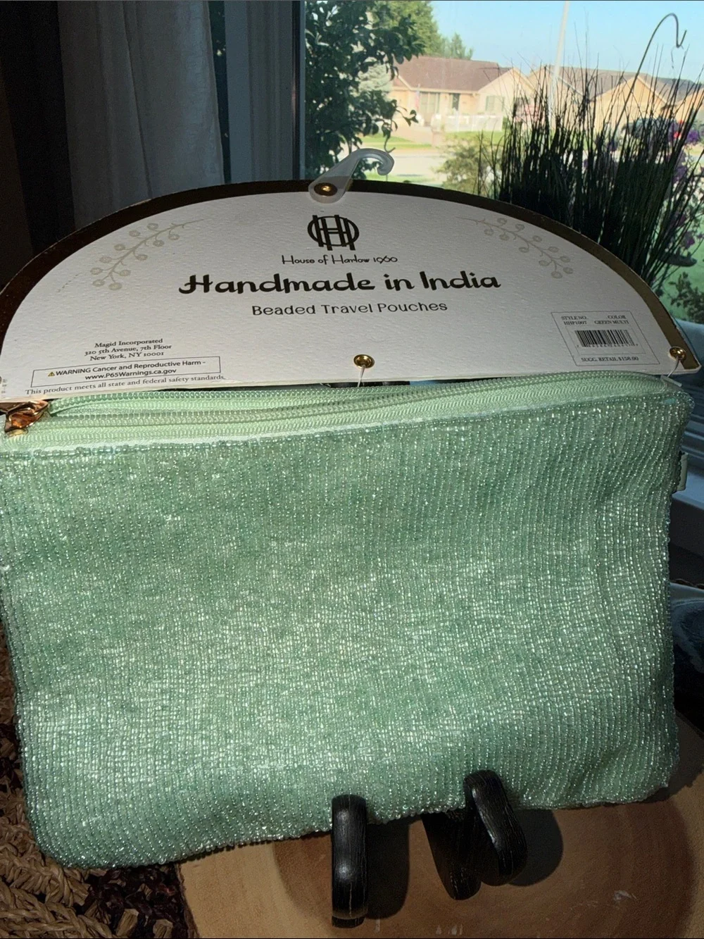 House of Harlow 1960 Beaded Travel Pouch Need A Vacation Green NWT $158